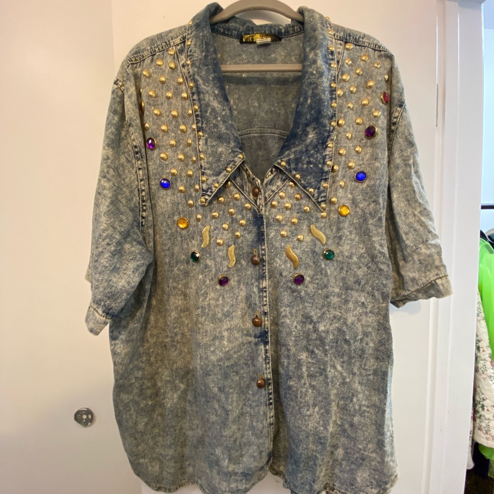80’s acid wash jeweled denim shirt vintage